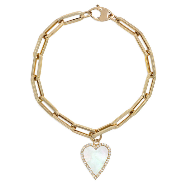 Diamond Mother of Pearl Heart Charm Bracelet