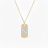 Diamond Initial Dog Tag Necklace