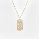 Diamond Initial Dog Tag Necklace