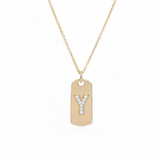 Diamond Initial Dog Tag Necklace