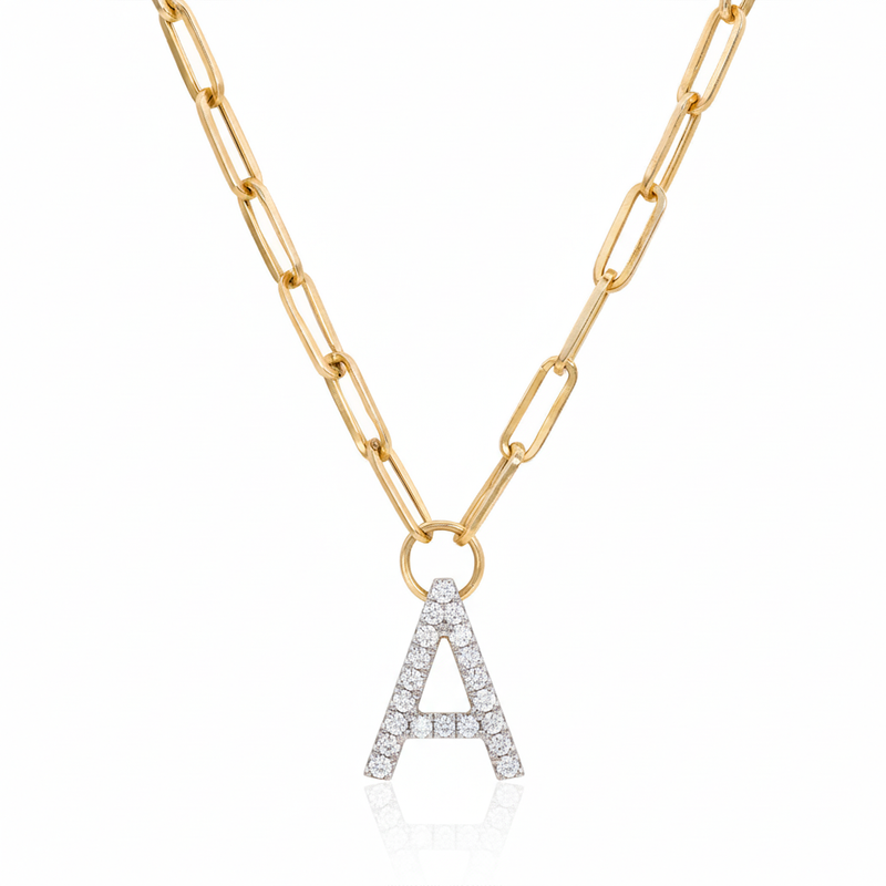 Small Paperclip Diamond Initial Necklace