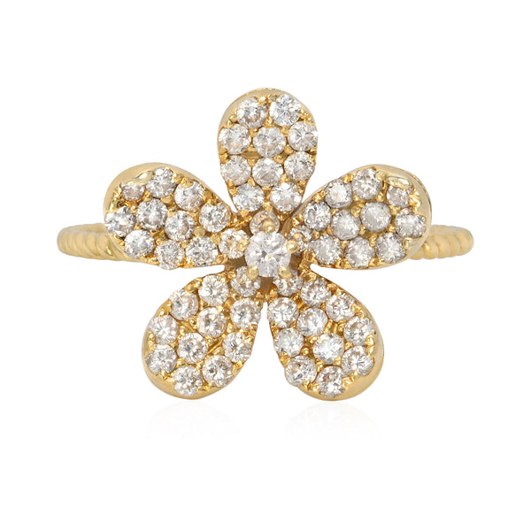 Five Petal Diamond Flower Ring