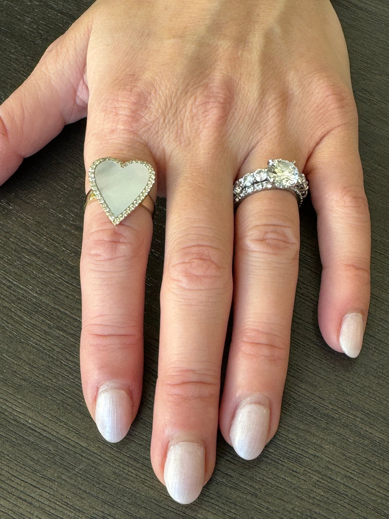 Mother of Pearl Diamond Heart Ring