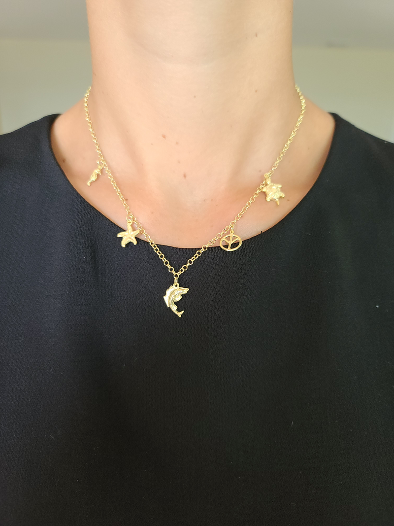 Yellow Gold Assorted Charm Necklace - Mila Gems