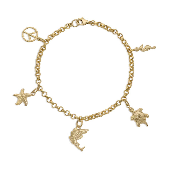 Yellow Gold Assorted Charm Bracelet - Mila Gems