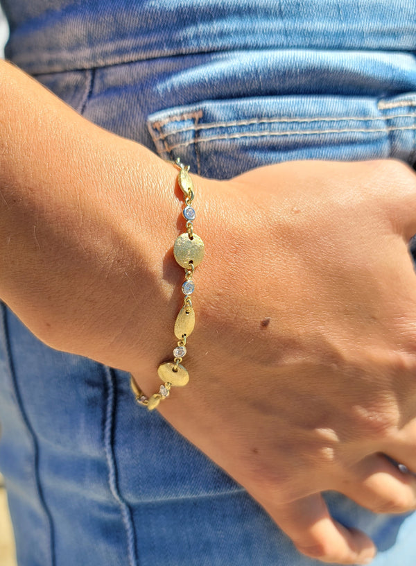 Two Tone Round Link Diamond Bracelet - Mila Gems