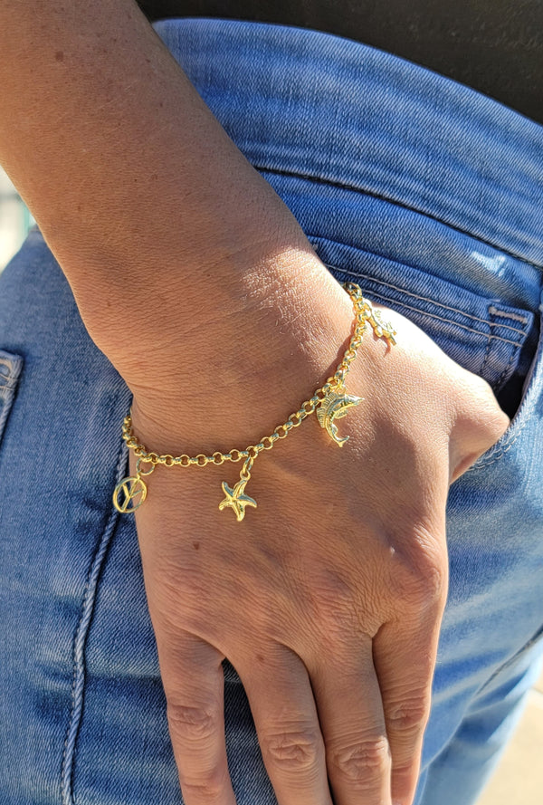 Yellow Gold Assorted Charm Bracelet - Mila Gems