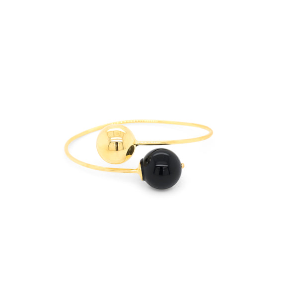 Yellow Gold Ball and Black Onyx Bangle - Mila Gems