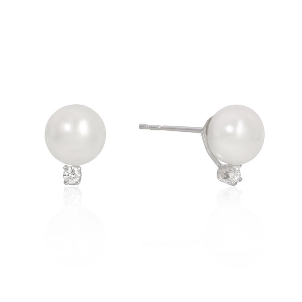 White Gold Diamond Pearl Earrings - Mila Gems