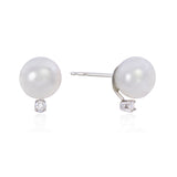 White Gold Diamond Pearl Earrings - Mila Gems