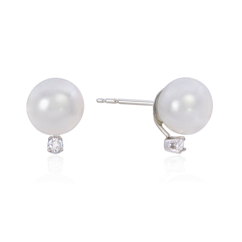 White Gold Diamond Pearl Earrings - Mila Gems