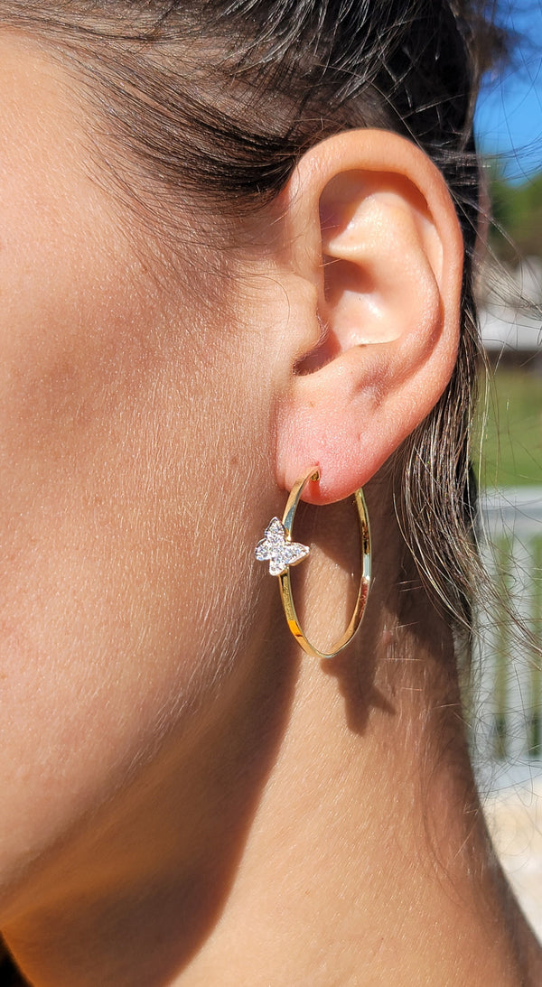 Diamond Butterfly Hoop Earrings - Mila Gems