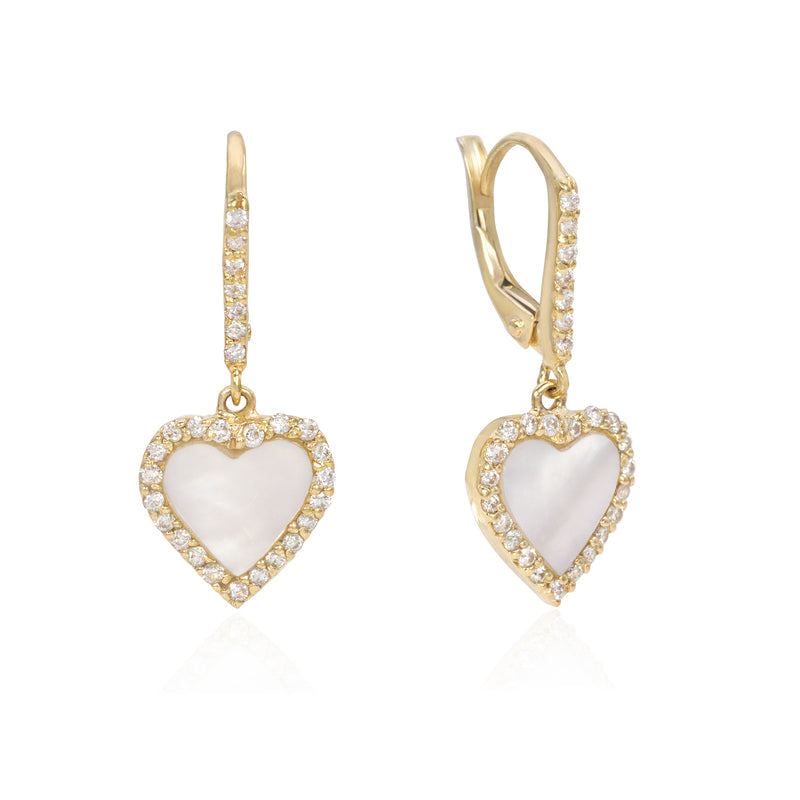 Mother of Pearl Diamond Heart Earrings - Mila Gems
