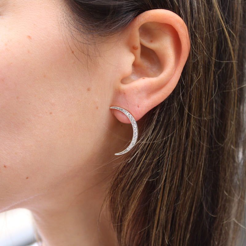 Diamond Crescent Moon Earrings - Mila Gems