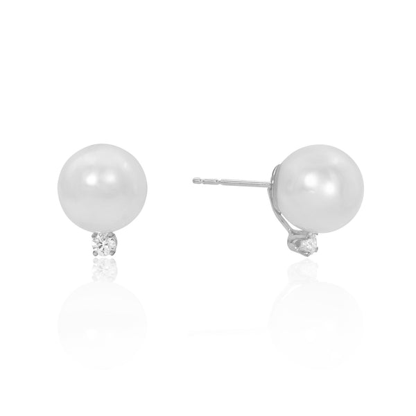 White Gold Diamond Pearl Earrings - Mila Gems