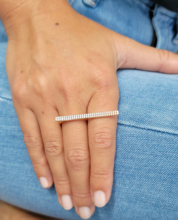 Rose Gold Long Bar Diamond Ring - Mila Gems