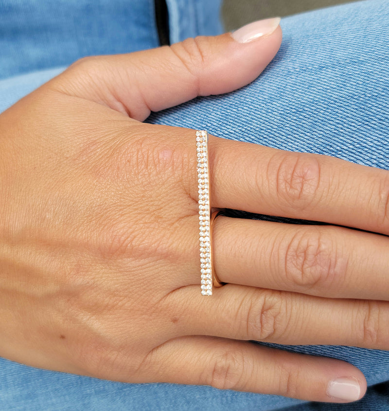 Rose Gold Long Bar Diamond Ring - Mila Gems