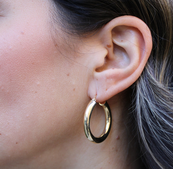 Yellow Gold Tube Hoop Earrings - Mila Gems