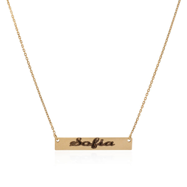 Yellow Gold Script Nameplate Necklace - Mila Gems