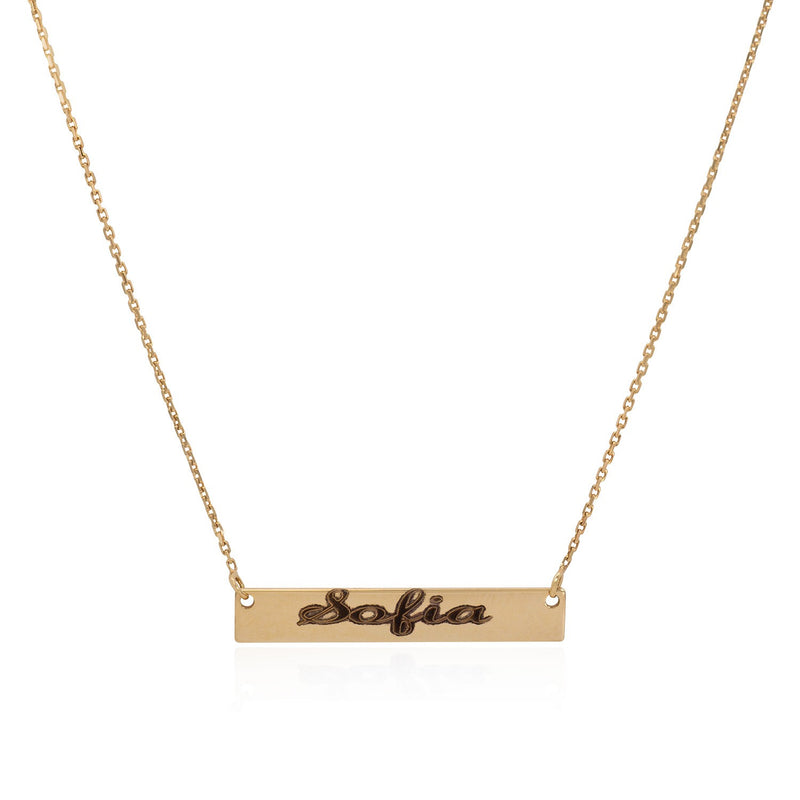 Yellow Gold Script Nameplate Necklace - Mila Gems