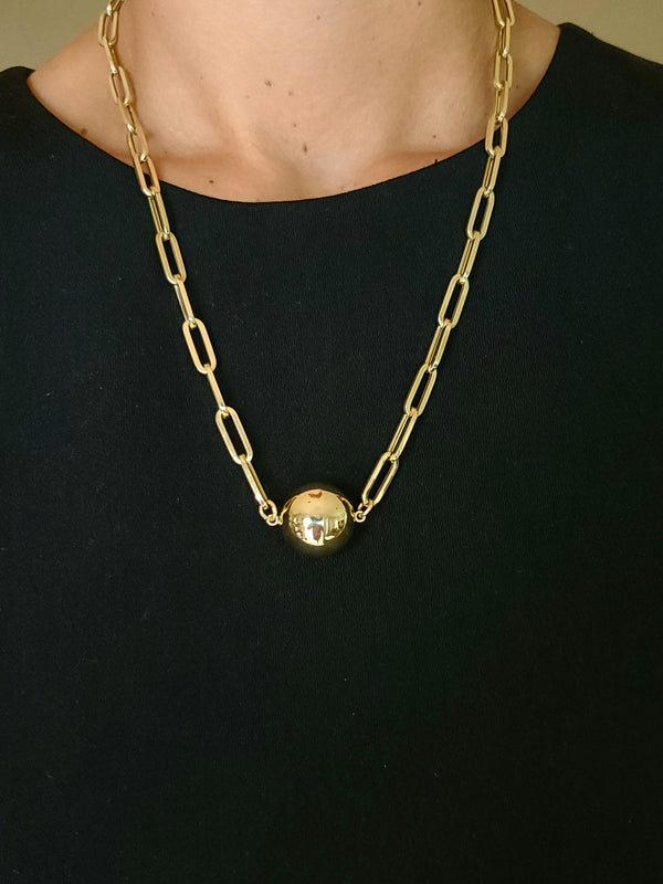 Gold Ball Paper Clip Necklace - Mila Gems