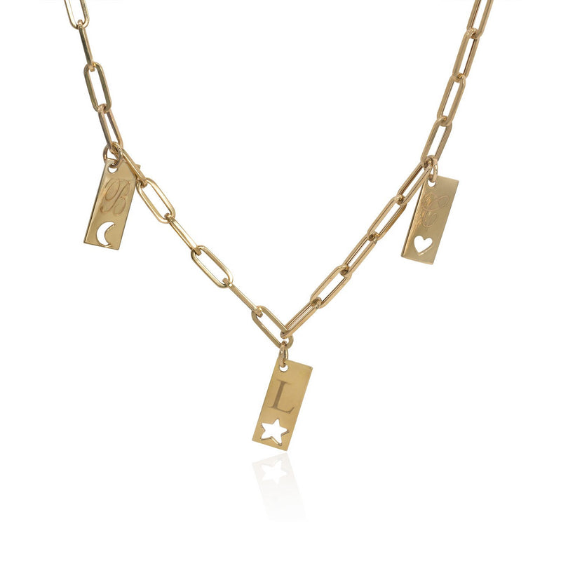 Yellow Gold Paper Clip Bar Initial Necklace - Mila Gems
