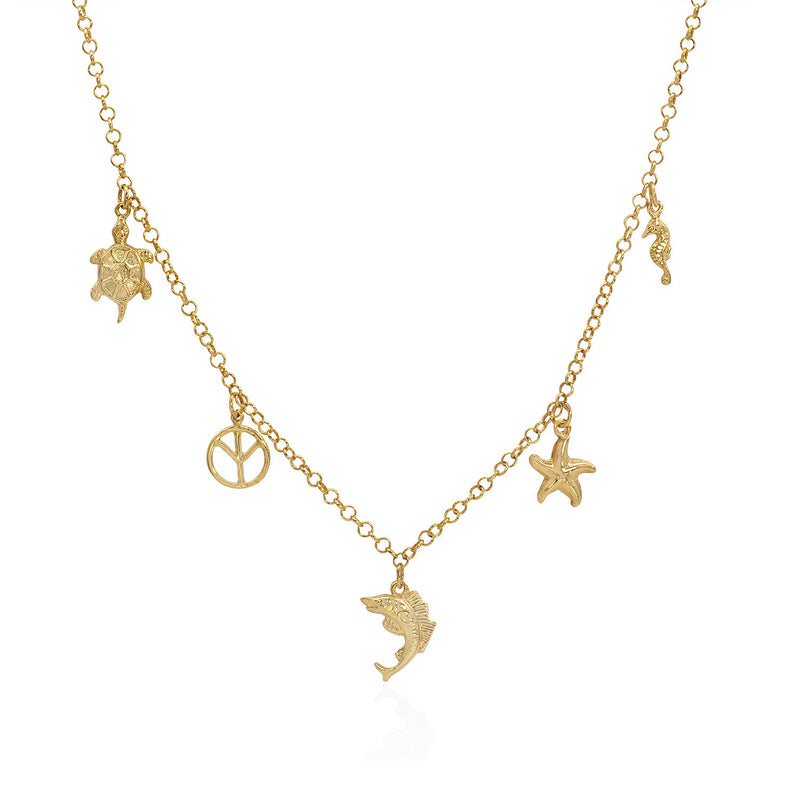 Yellow Gold Assorted Charm Necklace - Mila Gems
