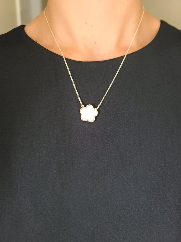 Yellow Gold Mother of Pearl Clover Necklace - Mila Gems