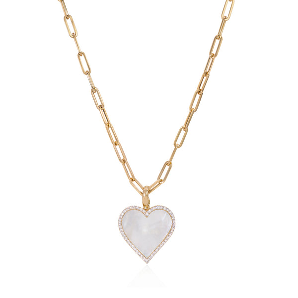 Mother of Pearl Diamond Heart Necklace - Mila Gems