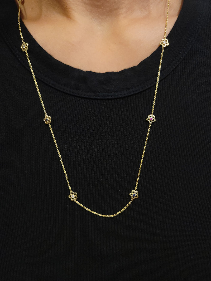 Yellow Gold Open Flower Necklace - Mila Gems