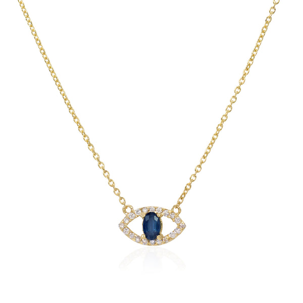Blue Sapphire Evil Eye Pendant Necklace with Diamonds - Mila Gems