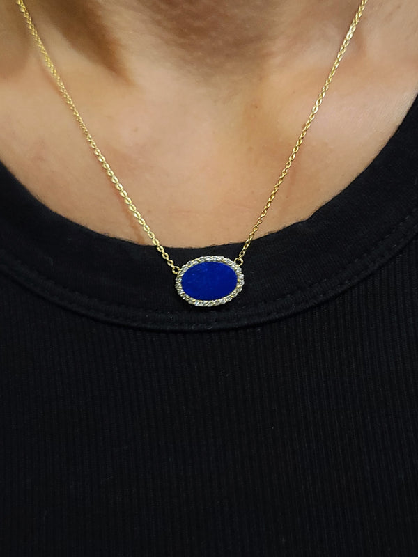 Oval Lapis Diamond Necklace - Mila Gems