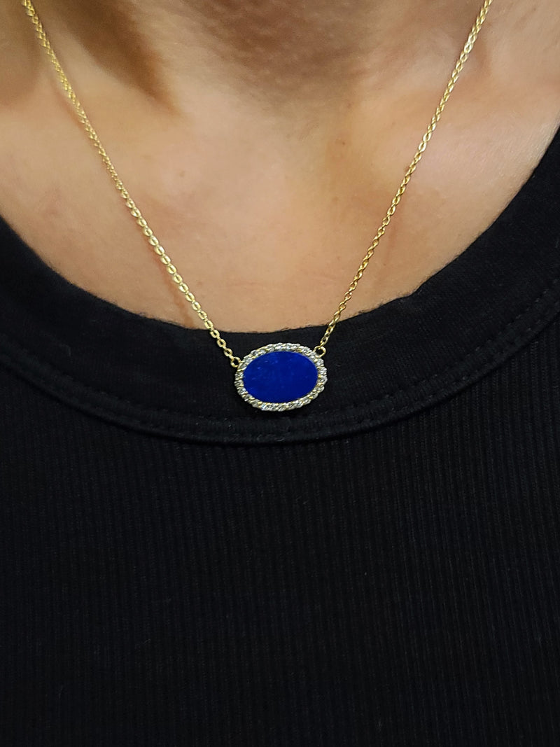 Oval Lapis Diamond Necklace - Mila Gems