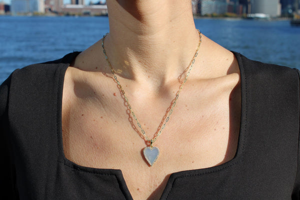 Small Mother of Pearl Diamond Heart Necklace - Mila Gems