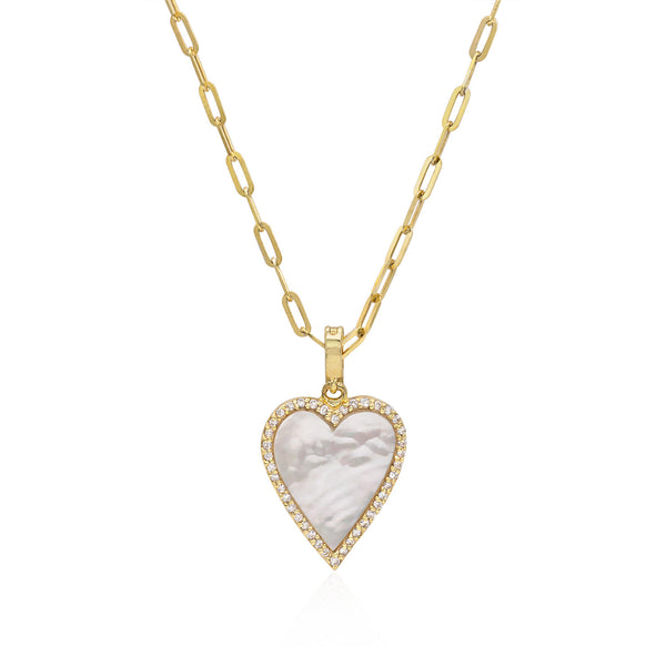 Small Mother of Pearl Diamond Heart Necklace - Mila Gems