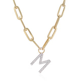 Large Paper Clip Diamond Initial Necklace - Mila Gems