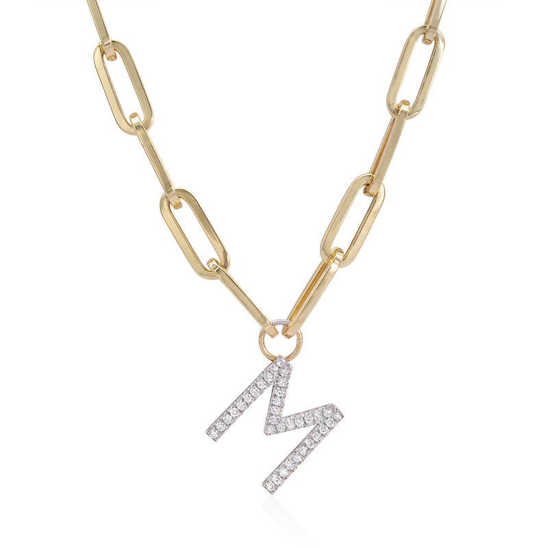 14k Yellow Gold Diamond Script Initial Necklace - leonjewelers.com