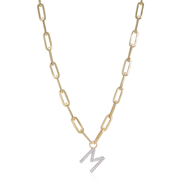 Large Paper Clip Diamond Initial Necklace - Mila Gems