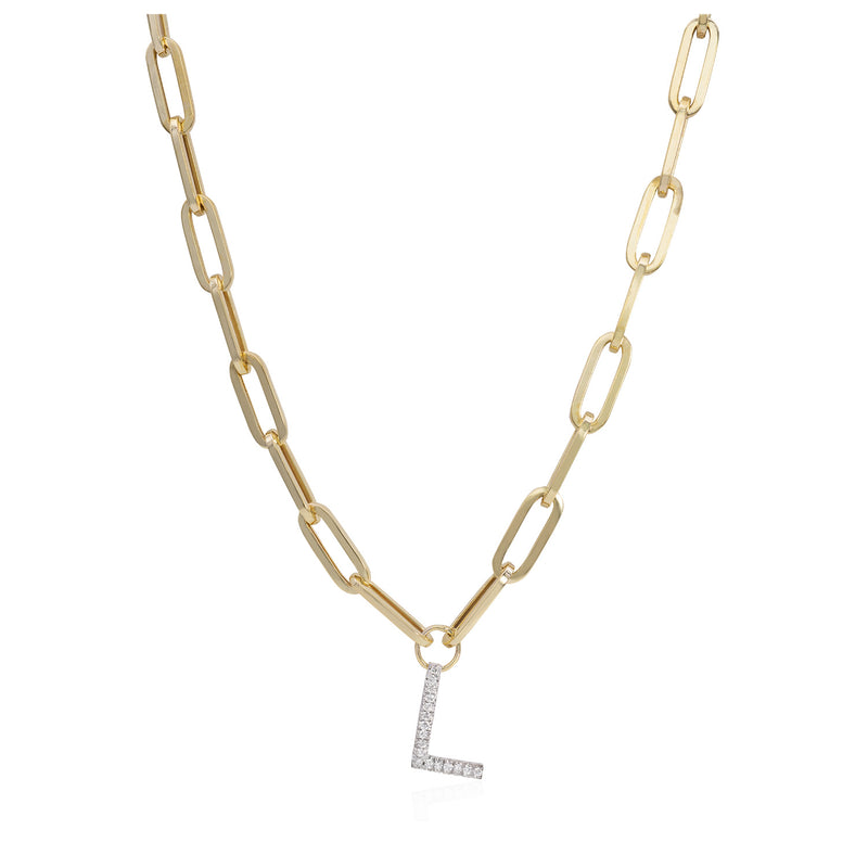 Large Paper Clip Diamond Initial Necklace - Mila Gems