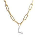 Large Paper Clip Diamond Initial Necklace - Mila Gems