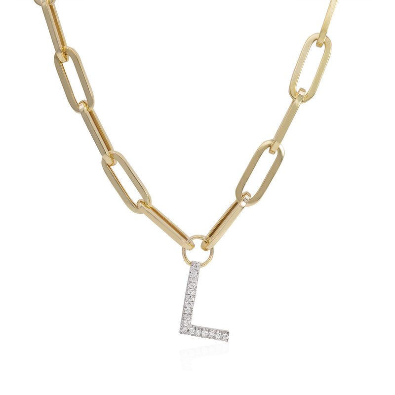 Large Paper Clip Diamond Initial Necklace - Mila Gems