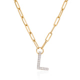 Small Paper Clip Diamond Initial Necklace - Mila Gems