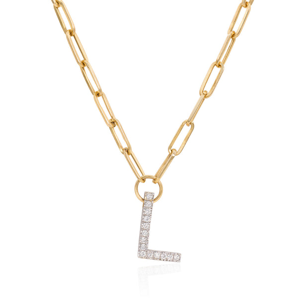 Small Paper Clip Diamond Initial Necklace - Mila Gems