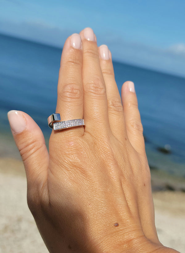 White Gold Criss Cross Pave Diamond Ring - Mila Gems
