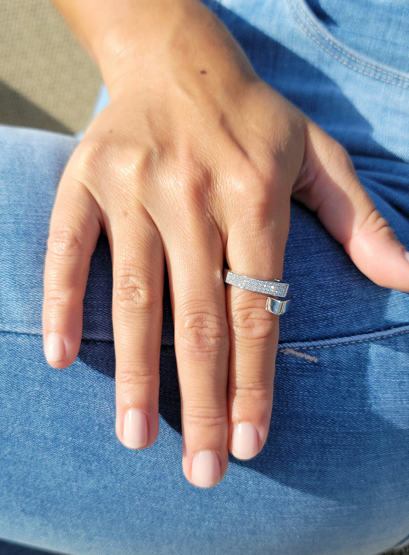 White Gold Criss Cross Pave Diamond Ring - Mila Gems