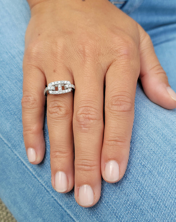 White Gold Buckle Diamond Ring - Mila Gems