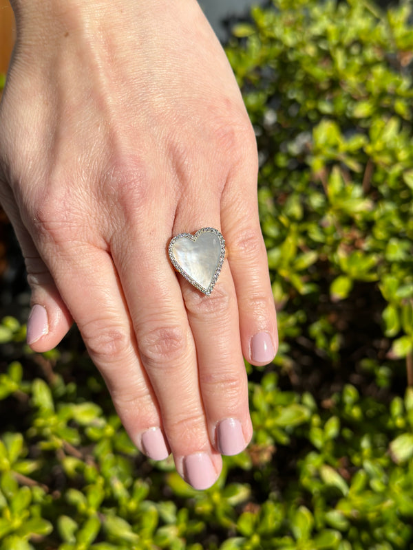 Mother of Pearl Diamond Heart Ring - Mila Gems