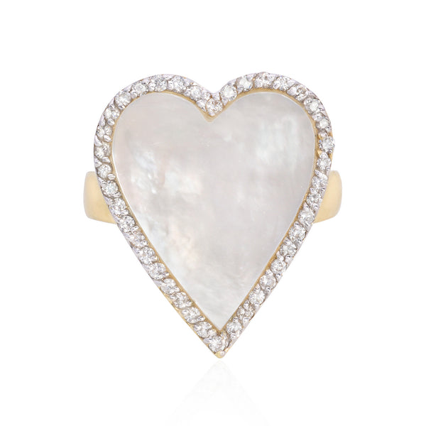 Mother of Pearl Diamond Heart Ring - Mila Gems