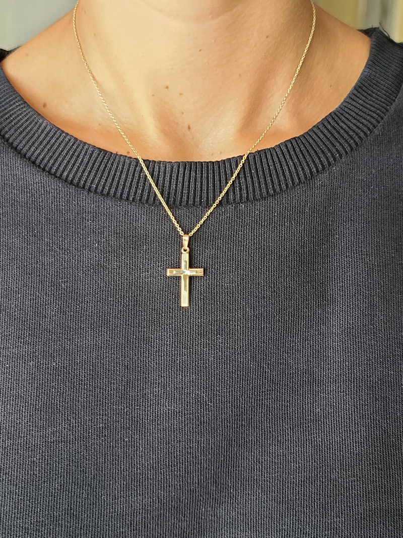 Yellow Gold Plain Cross Necklace - Mila Gems