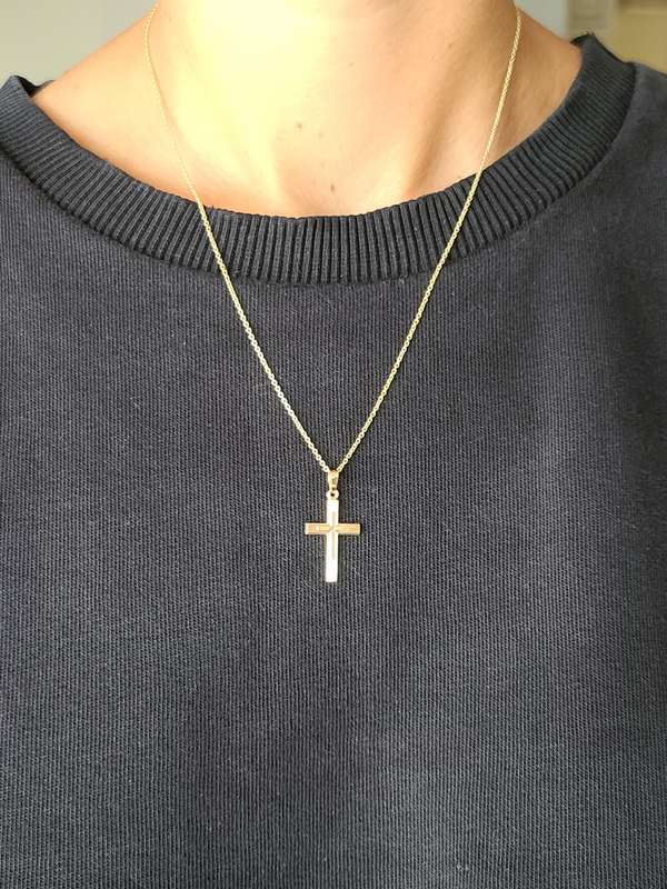 Yellow Gold Plain Cross Necklace - Mila Gems